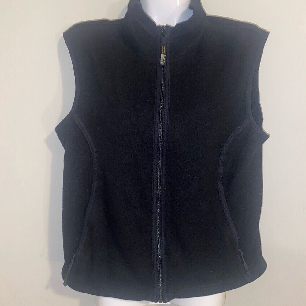 REI Fleece Vest Women’s M Full Zip Side Pockets Outdoors Hiking Black